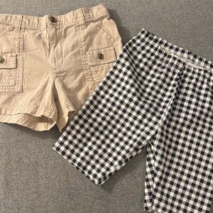 5/$15- Beige Cargo Shorts & Black-and-White Gingham Shorts - Casual Summer Set